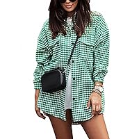 Flygo Women's Houndstooth Flannel Shirt Casual Long Sleeve Button Down Shacket Jacket