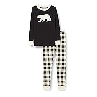 Kids' Long Sleeve Appliqué Pajama Set, Cream Plaid, 2T Toddler