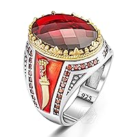 925 Sterling Silver Dagger Design Faceted Red Cubic Zirconia Stone Men's Ring