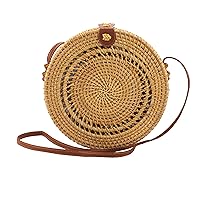 Boho Circle: Handcrafted Round Rattan Bag for Effortless Style (Natural color(Large))