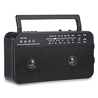 Portable AM FM Shortwave Radio with Bluetooth Speaker Plug in Wall, 3X D Cell Batteries Or AC Power Transistor Radio with 2 Tone Mode, Two 6 Watts Loud Speaker, Support AUX/USB/TF Card