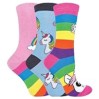 Girls 3 Pair Pack Sparkly Shiny Unicorn Striped Rainbow Theme Design Socks
