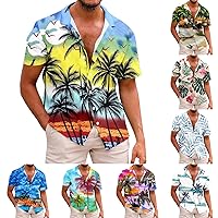 Mens Hawaiian Shirt Vintage Oversized Beach T-Shirt Short Sleeve Button Down Summer Tops Tropical Print Aloha Tees