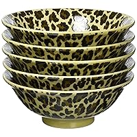 Set of 5 Chinese Bowl, Leopard Print, 6.5 Bowl, 7.7 x 2.8 inches (19.5 x 7.2 cm), Chinese Tableware, Ramen, Restaurant, Drinking Tea, Commercial Use, Hotel