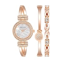 Anne Klein Women's Premium Crystal Accented Bangle Watch and Bracelet Set