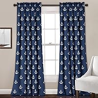 Lush Decor Darkening Window Curtain Set, Navy Anchor Print, 52