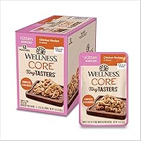 Wellness CORE Tiny Tasters Wet Kitten Food, Complete & Balanced Natural Pet Food, Made with Real Meat, 1.75-Ounce Pouch, 12 Pack (Kitten, Minced Chicken in Gravy)