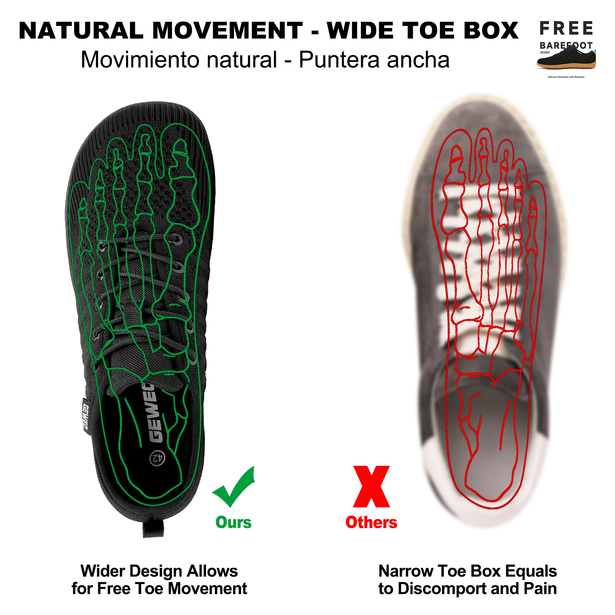Geweo Unisex Minimalist Barefoot Shoes, Extra Wide Toe Box