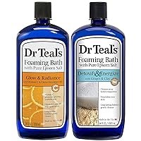 Dr Teal's Foaming Bath Variety Gift Set (2 Pack, 34oz Ea.) - Glow & Radiance Vitamin C & Citrus, Detoxify & Energize Ginger & Clay - Essential Oils with Epsom Salt - Treat Your Skin, Senses & Stress
