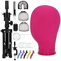 cenoz 23 Inch Wig Head, Wig Stand Tripod with Head, Canvas Wig Head, Mannequin Head for Wigs, Manikin Canvas Head Block Set for Wigs Making Display with Wig caps, T Pins Set. (Pink)