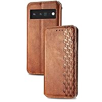 ZIFENGXUAN-Leather Case for Google Pixel 8 Pro/8, Flip Card Slots Magnetic Closure Folio Cover Kickstand Shockproof Phone Case (8,Orange)