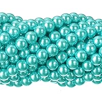 RUBYCA 200Pcs Czech Tiny Satin Luster Glass Pearl Round Beads DIY Jewelry Making 6mm Aquamarine Blue