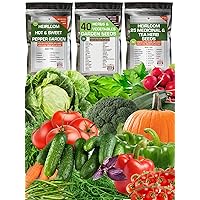 Garden-Ready Vegetable Seeds Including Most Popular Hot Pepper, Culinary and Medicinal Herb Seeds Varieties - Non-GMO, USA Grown - Total 14800+ Heirloom Seeds for Indoor, Outdoor and Hydroponic
