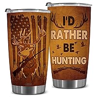 Hunting Gifts for Men - Hunting Tumbler Wood Style American Flag 20oz Tumblers with Lid Gift for Dad Son Husband Best Friends Papa Hunting Lovers Christmas Birthday Fathers Day Mothers Day