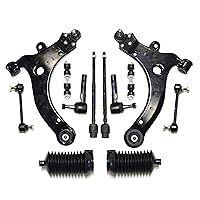 PartsW - 12 Pc Rear & Front Suspension Kit Tie Rod Linkages & Sway Bars, Rack & Pinion Bellow Boot, Control Arms & Ball Joints Fits Chevrolet Impala 00-13/Pontiac Grand Prix 04-08 +More
