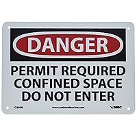 NMC D360R DANGER - PERMIT REQUIRED - CONFINED SPACE - DO NOT ENTER - 10 in. x 7 in. Plastic Danger Signage with White/Black Text on Red/White Base, 7 x 10