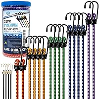 Premium Bungee Cords Heavy Duty - 20 Piece Bungee Cords with Hooks in A Storage Jar Includes 10