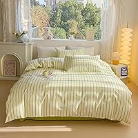 EAVD Geometric Duvet Cover Queen Cotton Matcha Green Striped Duvet Cover with Zipper Closure Modern Reversible Striped Comforter Cover with with 2 Pillowcases