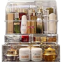 Large Acrylic Makeup Organizer With Lid Cosmetic Storage Drawers Portable Makeup Organizers Dustproof And Waterproof Box For Women (Gold/Clear, 11.8inx 14in x 7in)