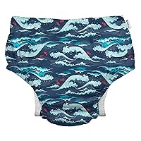 i play. by green sprouts Reusable, Eco Snap Swim Diaper with Gussets, UPF 5, 4T, Navy Tidal Waves, Patented Design, STANDARD 100 by OEKO-TEX Certified