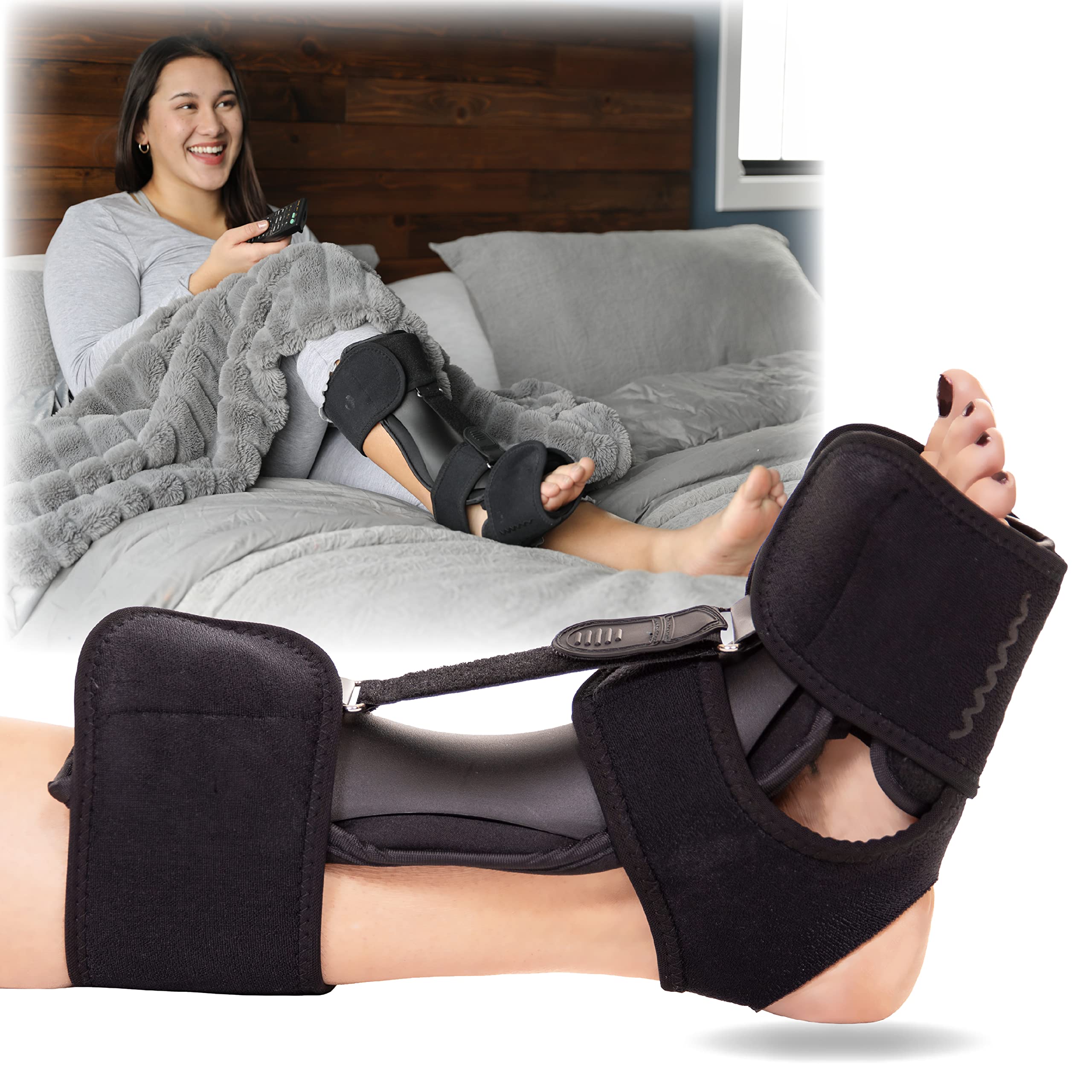 BraceAbility Plantar Fasciitis Brace - New 2022 Dorsal Night Splint Upgrade for Achilles Tendonitis Treatment, Fascia and Calf Stretching, PF Tear Heel and Arch Pain Relief, Drop Foot Support (L/XL)