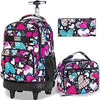 gxtvo Rolling Backpack for Womens and Mens, Adults Wheeled Bookbag with Lunch Box for Girls and Boys.
