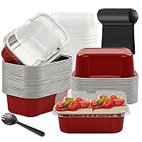 Mini Aluminum Loaf Pans with Lids, 30pcs 5.5oz Aluminum Baking Cups with Lids Cupcake Liners with Lids Mini Cake Pans with Lids Individual Cake Pans Mini Cheesecake Pans for Kids Party,Red