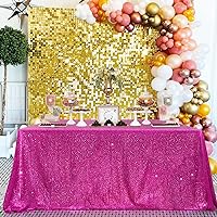 QueenDream Hot Pink Wedding Sequin Tablecloth 90 x 156 Inch Rectangle Glitter Table Cloth for Birthday Party Baby Shower Decor