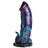 Dino-Dick Dinosaur Silicone Dildo for Men, Women, & Couples. Fantasy Dildo with Strong Suction Cup Base. Harness Compatible, Stimulating Textures, 1 Piece, XL Blue & Purple.