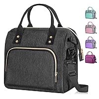 WONDAY Insulated Lunch Bag for Women, Reusable Leakproof Large Lunch Box with Adjustable Shoulder Strap, Multi-Pocket Lunch Bag Women for Work, Office, Picnic, Outdoor(Black)