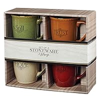 Christian Art Gifts Set of Four Rustic Stoneware Coffee/Tea Mugs w/Bible Verses Sage Green, Ivory, Paprika Red, Pumpkin Orange Inspirational Coffee/Tea Cup for Men and Women