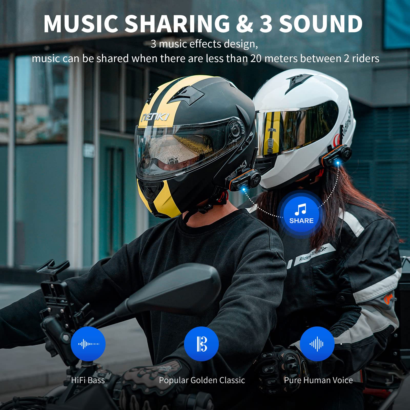 FODSPORTS FX8 Pro Motorcycle Communication Systems with Dual-Chip Fast Pairing, Music Sharing, Audio Mixing, 3 Sound Effects, FM 8 Riders Group Intercom, 2 Pack