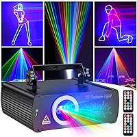 DJ Laser Party Lights, 3D Animation RGB Lazer Stage Lighting, DMX512 Music Sound Activated Disco Projector Lights, Remote Control Beam Effect Scan Light for Bar Wedding Nightclub Live Show