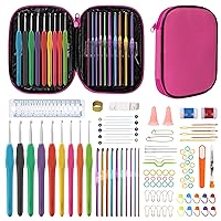 AFSTEE 97 Pcs Crochet Kit for Beginners, Crochet Hook Set Crochet Accessories Knitting Sewing Needles Tools with Crochet Bag, Pink