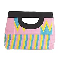 NOVICA Handmade Cotton Kente Tote Handbag Rayon Pink Multicolor Quartz Handle Patterned Ghana 'Pink Is Sweet'