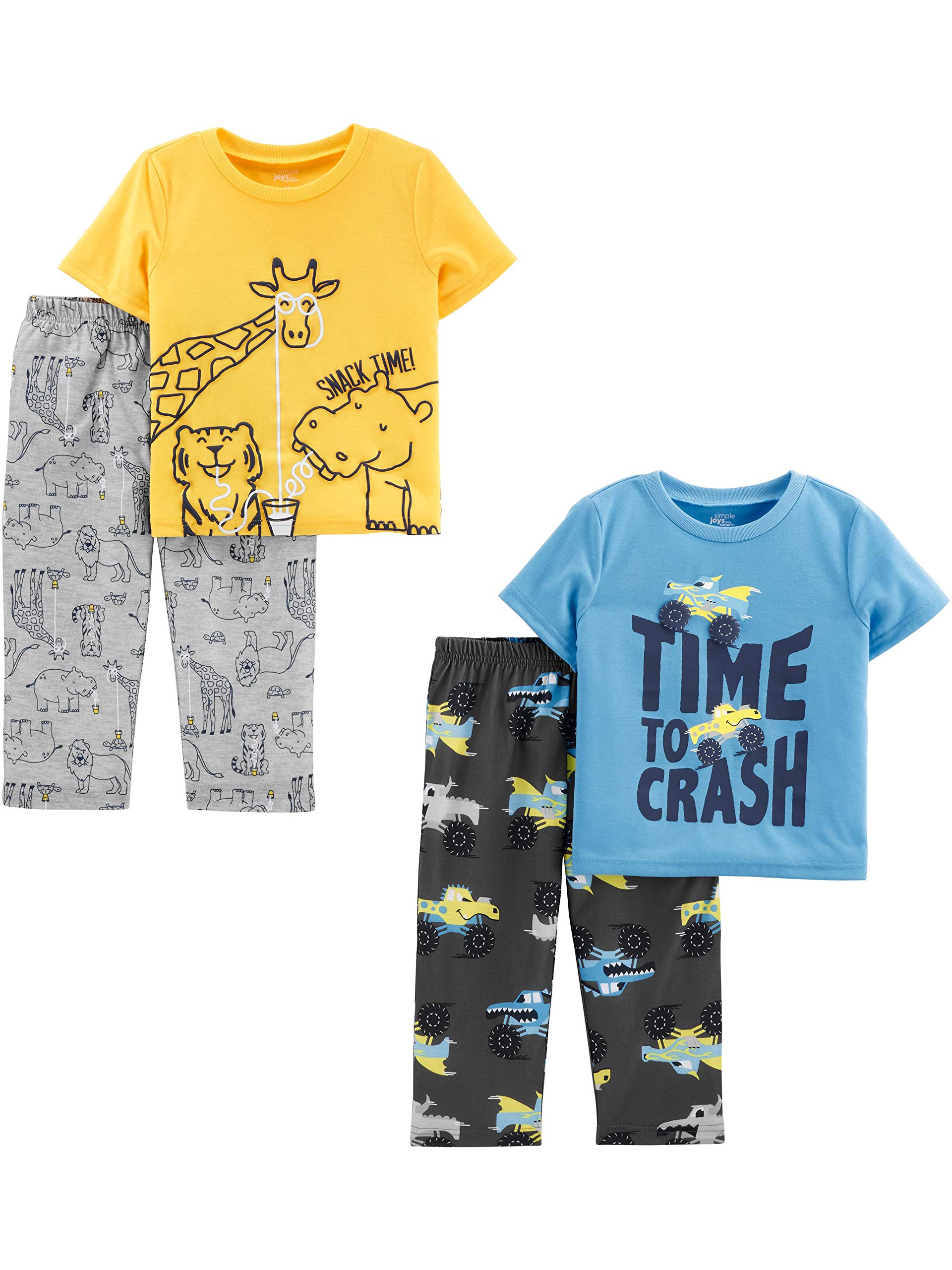 Simple Joys by Carter's Toddler Boys' 4-Piece Pajama Set (Short-Sleeve Poly Top & Fleece Bottom)