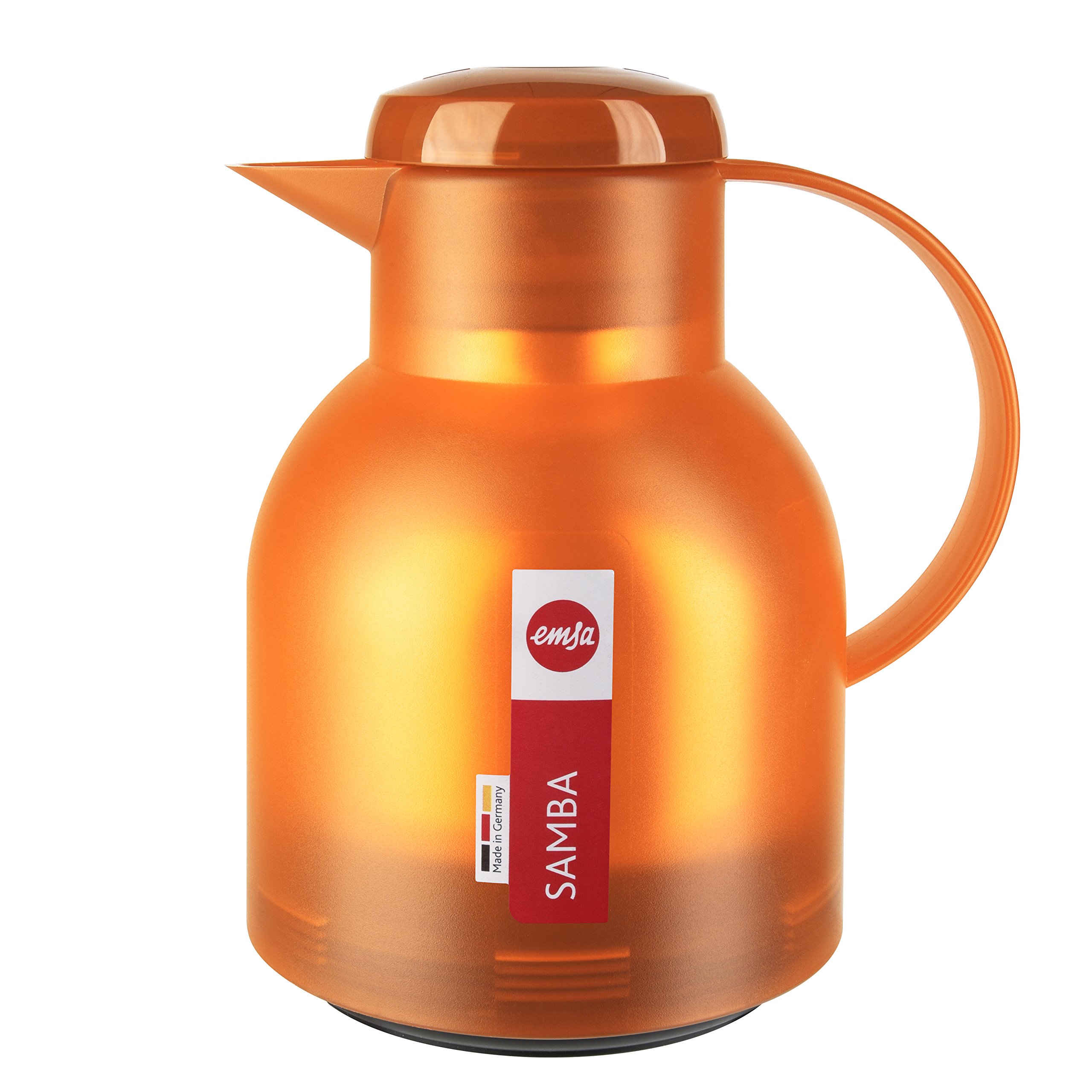 Emsa Samba, Quick Press, Vacuum Insulated Thermal Carafe, 34 oz, Translucent Orange