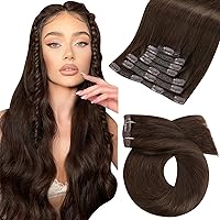 Moresoo Clip in Hair Extensions Real Human Hair Dark Brown Clip in Human Hair Extensions Brown Double Weft Hair Extensions Clip ins Remy Human Hair Full Head 16inch 7Pieces 120Grams