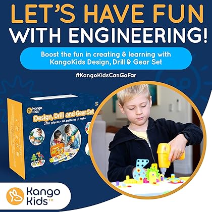 KangoKids Building Toys 276pc Design and Drill for Kids, Learn Construction & Engineering with STEM Toys Drill Mosaic Kids Drill Toy, Drill Set Toys for Kids with Electric Drill, Gears & Storage Case
