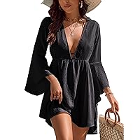 Blooming Jelly Womens Swimsuit Coverup V Neck Chiffon Bathing Suit Beach Dress Flowy Swim Bikini Cover Up