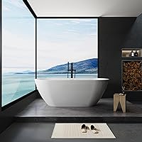 Oval Freestanding Bathtub With Overflow Feature Handcrafted Solid Surface Freestanding Bathtub, Brushed, Acrylic Soaking Bathtub For Any Bathroom 55