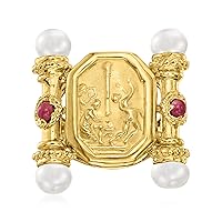 Ross-Simons Italian Tagliamonte 5-5.5mm Cultured Pearl and .40 ct. t.w. Ruby Etruscan-Style Ring in 18kt Gold Over Sterling