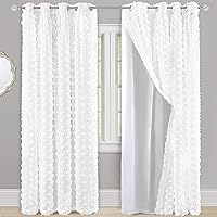 DriftAway White Pinch Pleated Voile Chiffon Blackout Curtain Liner Embroidered with Pom Pom 2 Layers Grommet Curtain for Kids Girls Nursery Room 84 Inch One Panel