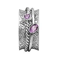 Spinner Ring with Amethyst 925 Sterling Silver Fidget Band Meditation Ring for Men Women Anxiety Stress Relieving