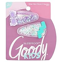 Goody Kids Slideproof Hair Snap Clips - 2 Count, Nostalgia Glitter - Just Snap Into Place - Hinge Clips Suitable for All Hair Types - Pain-Free Hair Accessories for Women and Girls - All Day Comfort