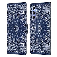 Head Case Designs Blue Classic Paisley Bandana Leather Book Wallet Case Cover Compatible with Samsung Galaxy A34 5G