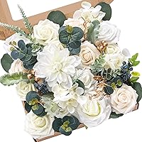 Serwalin White Artificial Flowers Fake Roses Foam Silk Flowers for DIY Wedding Cake Bouquets Centerpieces Arrangements Party Baby Shower Home Decorations