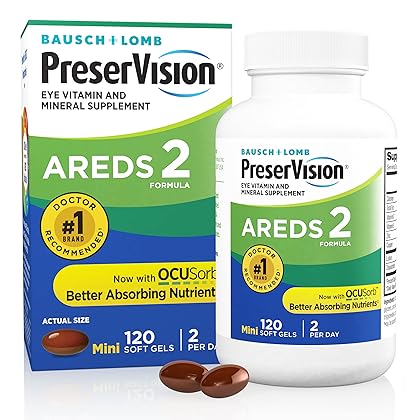 PreserVision AREDS 2 Eye Vitamin & Mineral Supplement, Contains Lutein, Vitamin C, Zeaxanthin, Zinc & Vitamin E, 120 Softgels (Packaging May Vary)