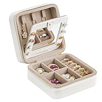 SONGMICS Jewelry Box, 4.5 x 4.5 x 2.2 Inches Travel Jewelry Box with Interior Mirror, PU Leather Jewelry Storage for Women, Small Jewelry Organizer, Portable, Gift Idea, Cloud White UJBC146BEV2