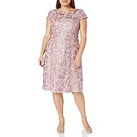 Alex Evenings Women's Plus Size Tea Length Dress with Rosette Detail